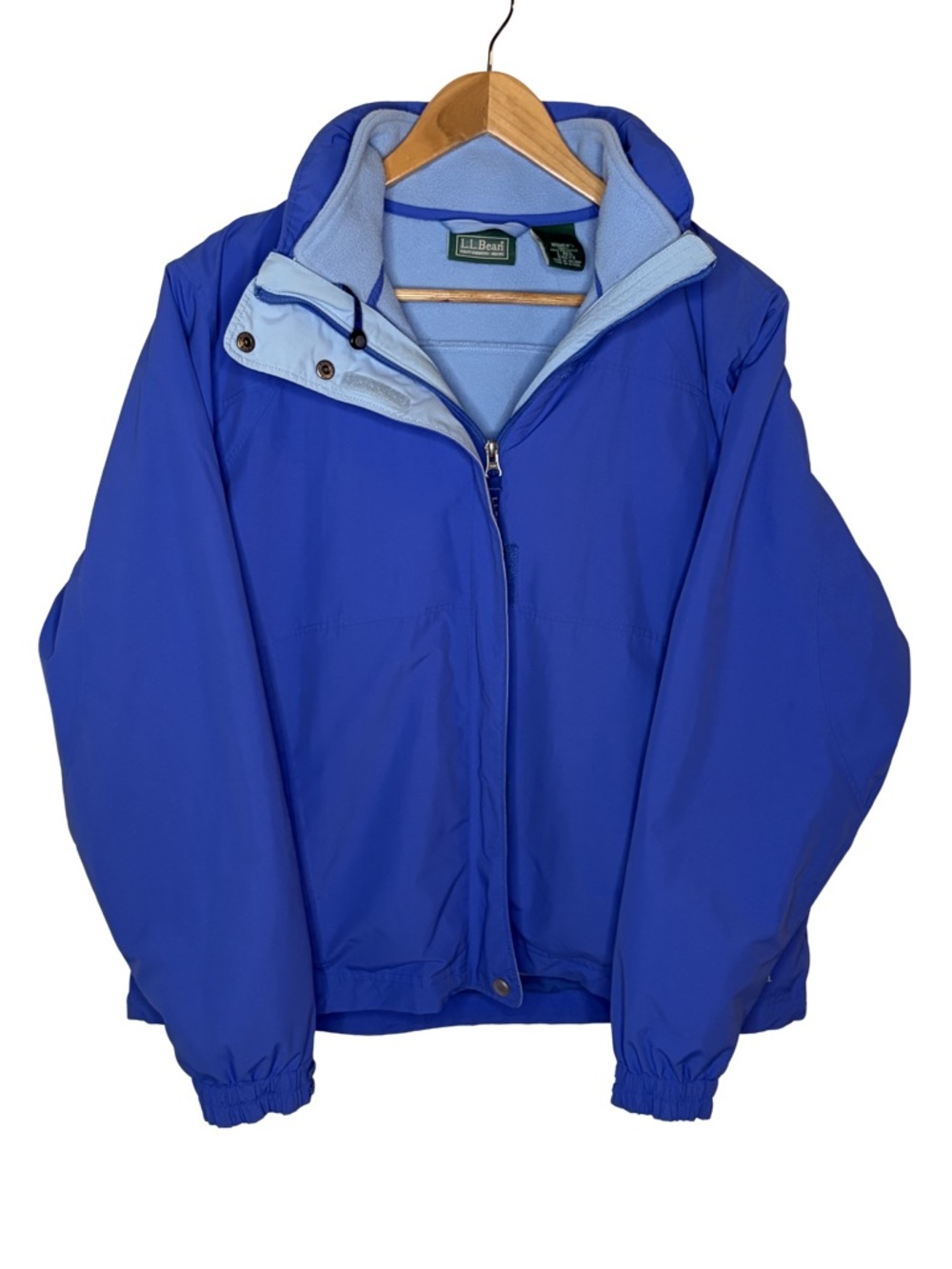 LL Bean Fleece Lined Jacket Womens L Blue Hooded Full Zip Outdoor Coat